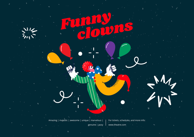 Festive Circus Show Announcement with Funny Clown Poster B2 Horizontal Design Template