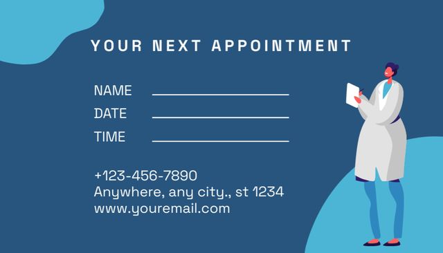 Dentist Visit Appointment Reminder on Blue Business Card US Πρότυπο σχεδίασης
