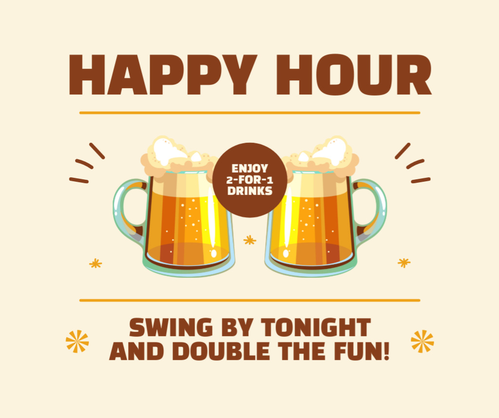 Ontwerpsjabloon van Facebook van Beer Happy Hour Ads for Mood