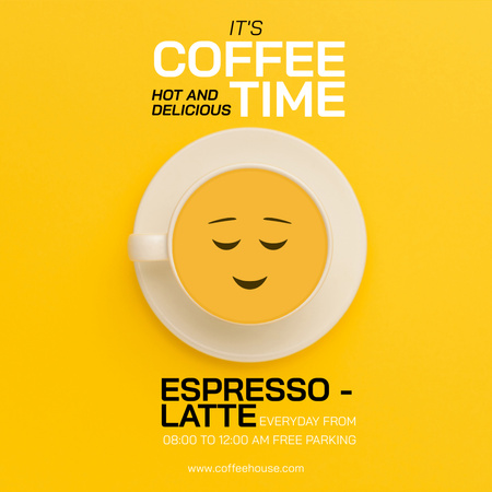 Designvorlage coffeeshop-anzeige mit süßem gesicht in der tasse für Instagram