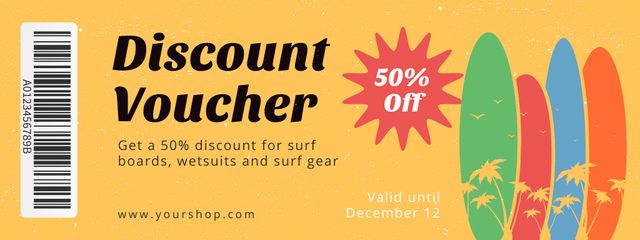 Surfing Gear Sale Offer with Bright Surfboards Coupon – шаблон для дизайну