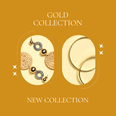 Designvorlage Goldene Kollektion von Ohrringen und Armbändern für Instagram