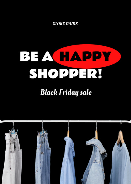 Black Friday Denim Attire Sale Offer On Hangers Postcard 5x7in Vertical Modelo de Design