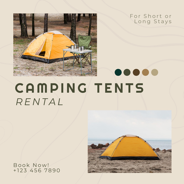 Durable Camping Tent Rental  In Yellow Instagram Design Template