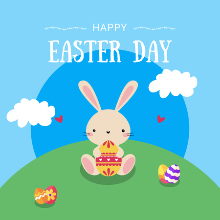Designvorlage Happy Easter Day Wishe with Cartoon Rabbit für Instagram