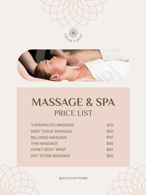 Massage Services Price List Poster US Design Template