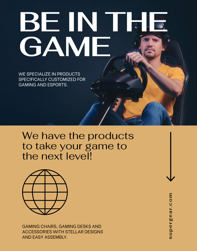 Gaming Products Ad with Player Poster 22x28in Design Template