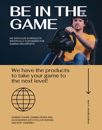 Gaming Gear Ad with Player Poster 22x28in Design Template