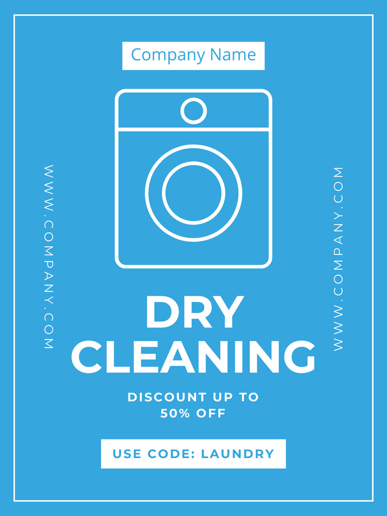 Offer of Dry Cleaning Services with Washing Machine in Blue Poster US – шаблон для дизайна