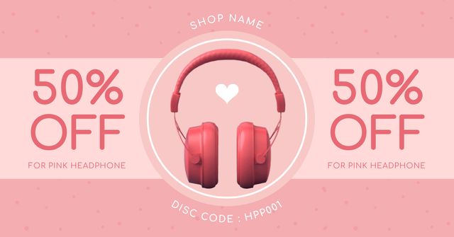 Pink Collection of Trendy Headphones Facebook AD tervezősablon