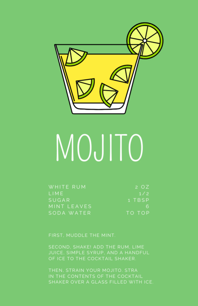 Fresh Mojito in Glass with Lime Recipe Card Design Template
