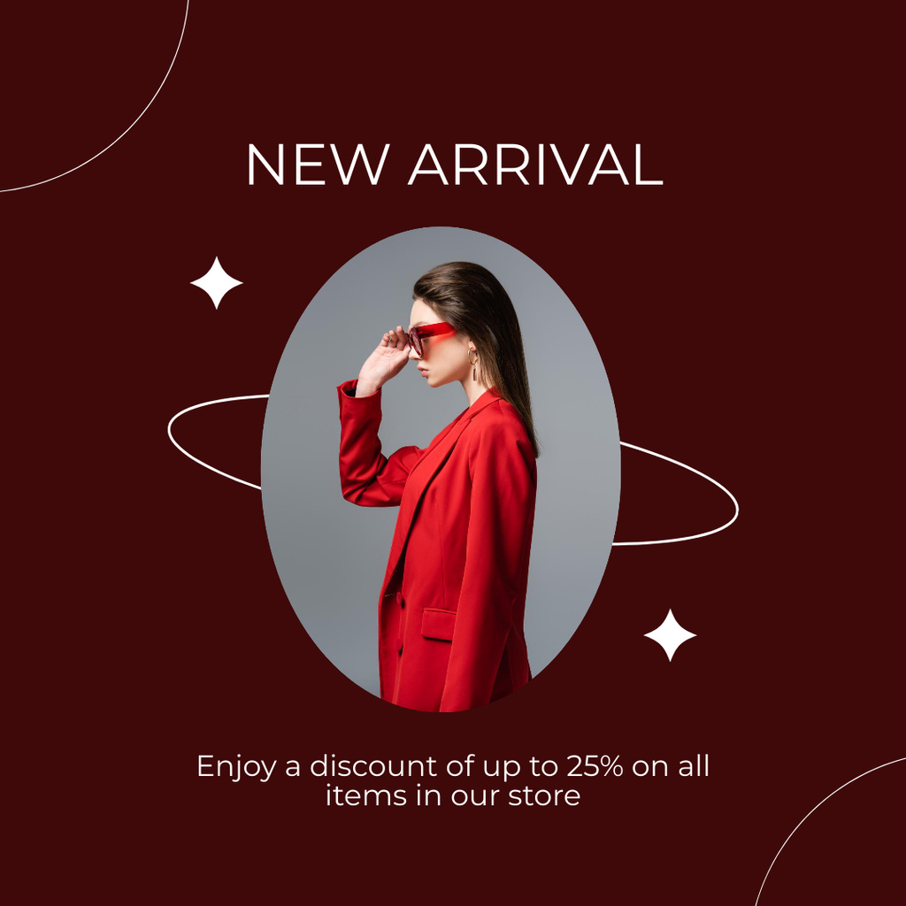 Plantilla de diseño de Fashion Clothes Ad with Woman in Red Suit Instagram 