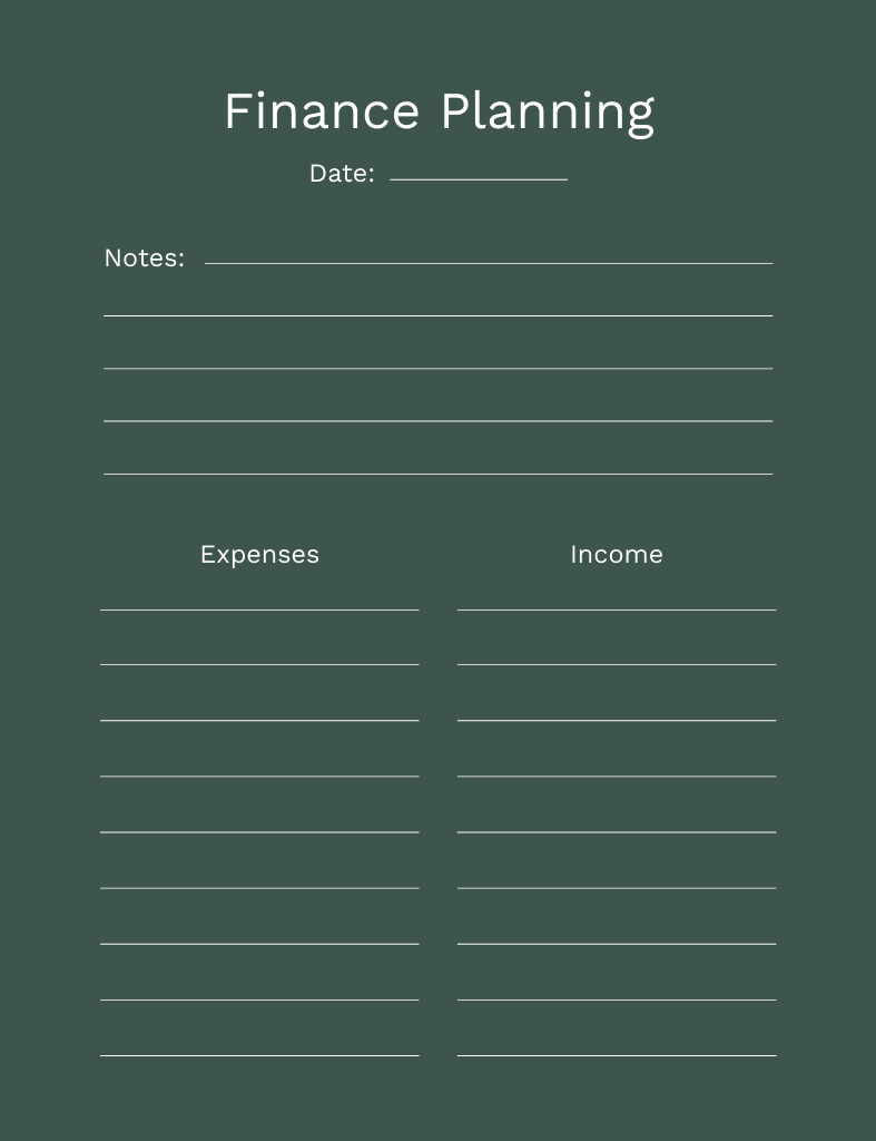 Finance Planning in Green with Categories Notepad 107x139mm tervezősablon