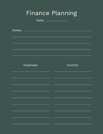 Designvorlage Finanzplanung in Grün mit Kategorien für Notepad 107x139mm