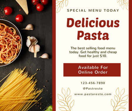 Special Menu Offer with Delicious Pasta Facebook – шаблон для дизайна