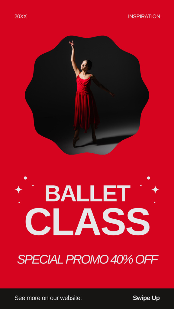 Ballet Class Ad with Woman in Red Dress Instagram Storyデザインテンプレート