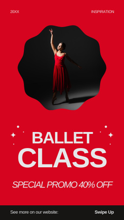 Реклама балетного класу з жінкою в червоній сукні Instagram Story – шаблон для дизайну