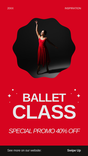 Ballet Class Ad with Woman in Red Dress Instagram Story tervezősablon
