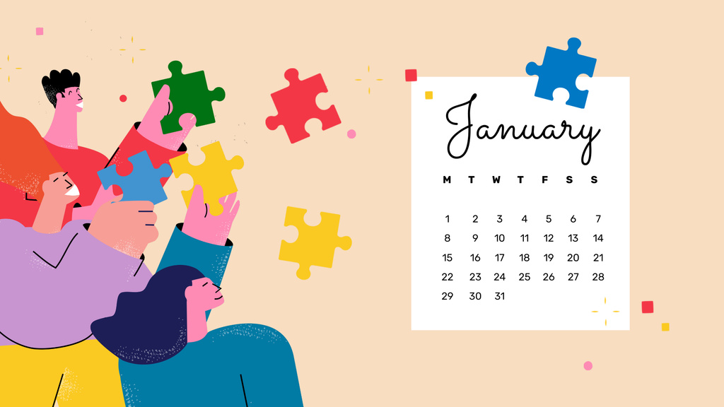 Platilla de diseño People with Puzzles Calendar
