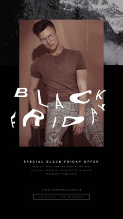 Black Friday Sale with Stylish Young Man Instagram Video Story Modelo de Design