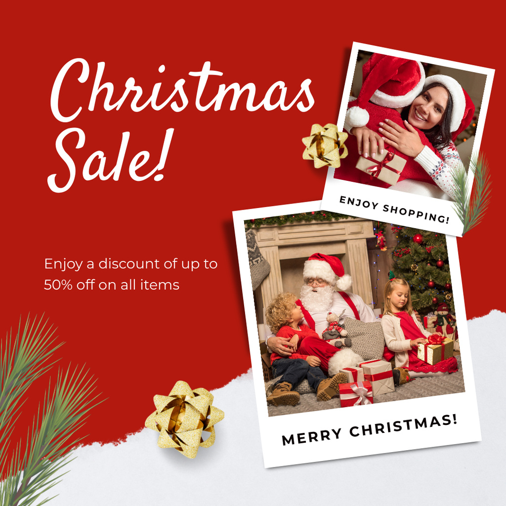 Christmas Sale Announcement with Photo Collage Instagram tervezősablon