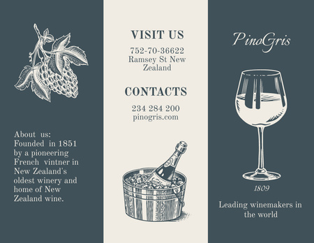 Wine Tasting Announcement with Wineglass Illustration Brochure 8.5x11in Z-fold Design Template