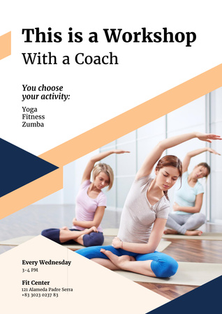 Ontwerpsjabloon van Poster A3 van Sports Studio Ad with Women Practicing Yoga