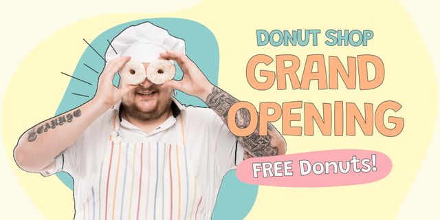 Modèle de visuel Donut Shop Grand Opening With Free Donuts - Twitter