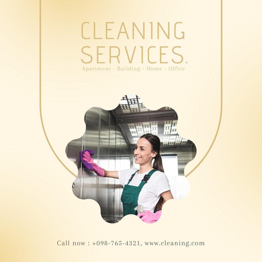 Cleaning Service Offer with Woman Washing the Wall Instagram AD Tasarım Şablonu
