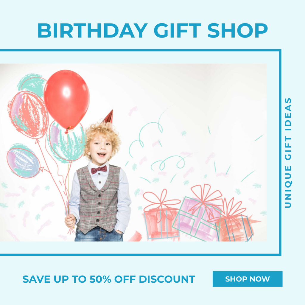 Designvorlage Birthday Gift Shop Promotion With Balloons für Instagram
