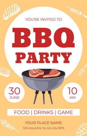 BBQ Party Ad on Yellow Invitation 4.6x7.2in Design Template