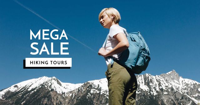 Ontwerpsjabloon van Facebook AD van Travel Tour Sale Woman in mountains