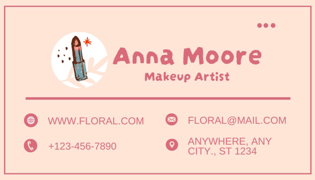 Makeup Artist Services Ad with Doodle Illustration of Lipstick Business Card USデザインテンプレート