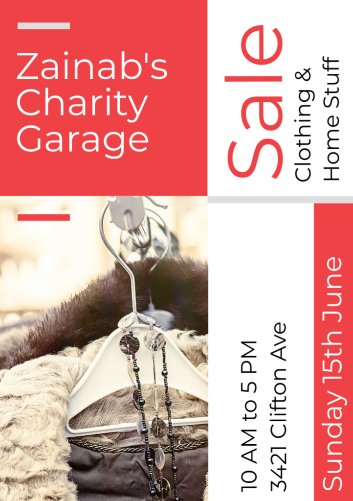 Charity Sale Announcement with Clothes on Hangers Flyer A7デザインテンプレート