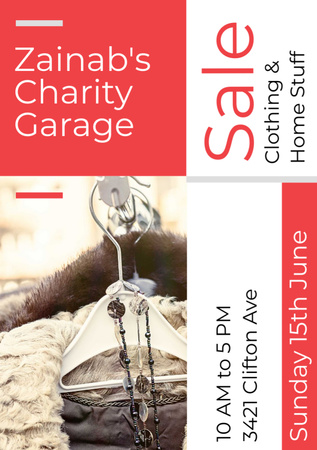 Charity Sale Announcement with Clothes on Hangers Flyer A7 Design Template