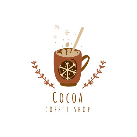 Emblem of Coffee Shop with Cup of Cocoa Logo 1080x1080px Modelo de Design