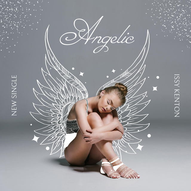 Woman with angel wings music single Album Cover Design Template