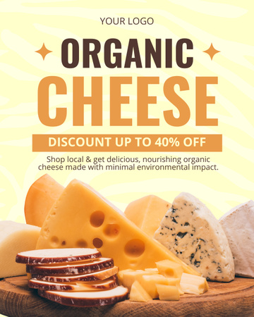 Plantilla de diseño de Anuncio de descuento de queso orgánico Farmers Instagram Post Vertical 