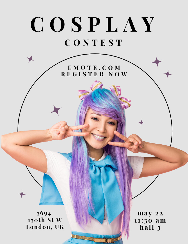 Extravagant Cosplay Contest Announcement In Gray Poster 8.5x11in Šablona návrhu