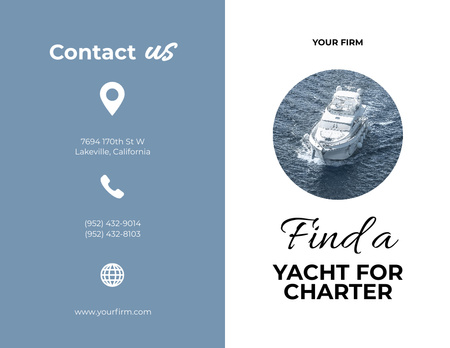 Find Charter Yacht for Sea Tours Brochure 8.5x11in Bi-fold Šablona návrhu