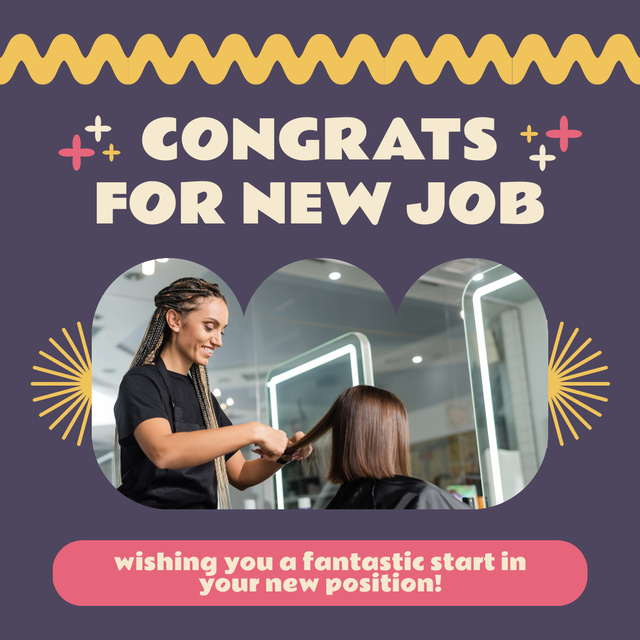 Greetings on New Job in Beauty Salon LinkedIn postデザインテンプレート