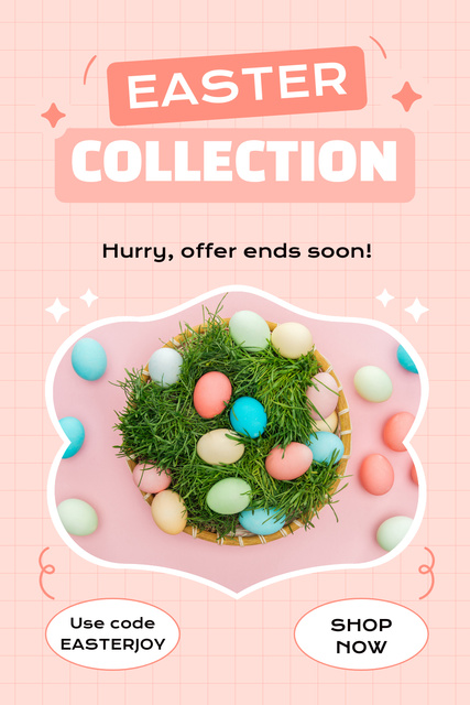 Easter Collection Promo with Colorful Eggs Pinterest Modelo de Design
