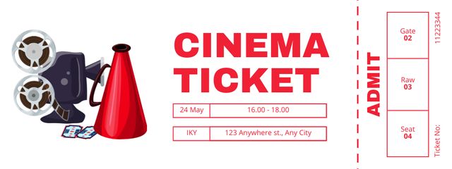 Movie Screening Invitation with Old Movie Projector Ticket Design Template