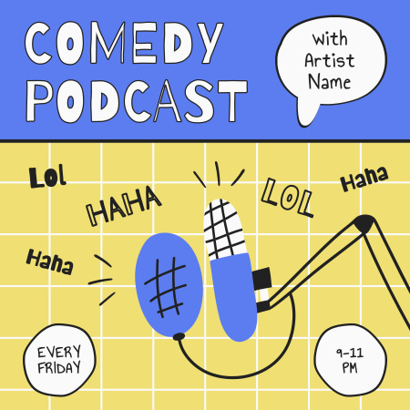 Plantilla de diseño de Blog con anuncio de episodio de comedia con micrófono Podcast Cover 