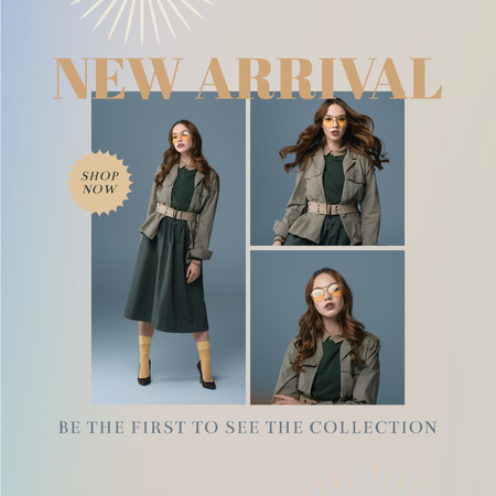 Fashion Ad with Stylish Woman in Jacket Instagram Design Template