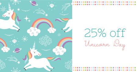 Plantilla de diseño de Unicorn Day Offer with Cute Unicorns Facebook AD 