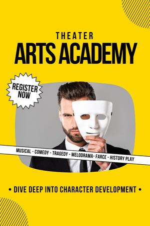 Registration for Acting Academy with Man in Mask Pinterest Design Template