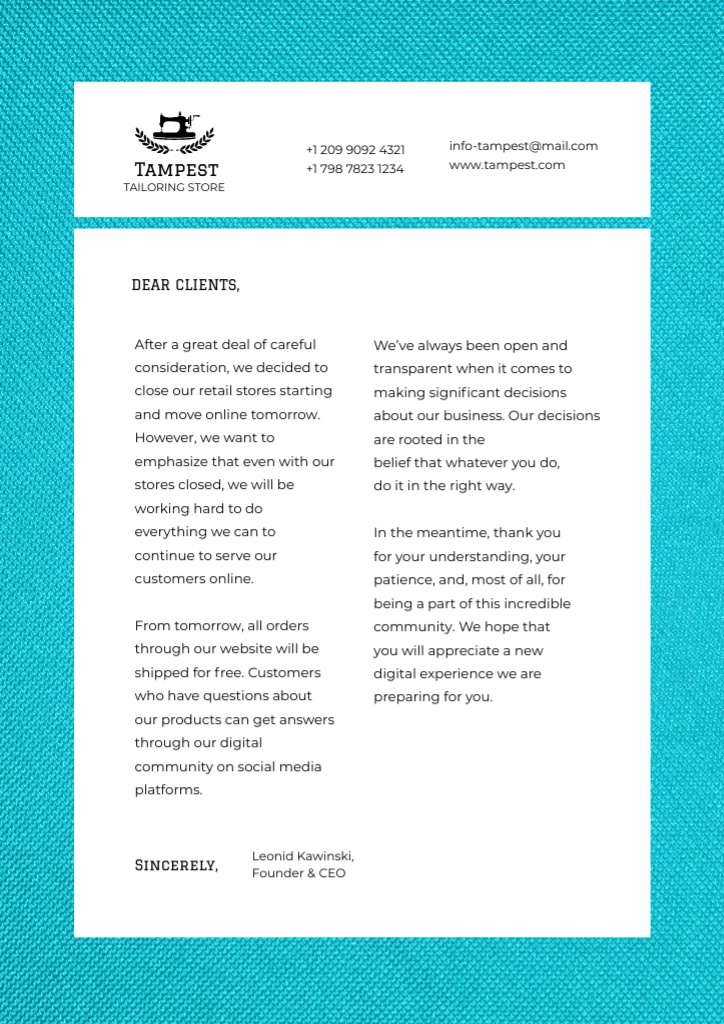 Tailoring Store Official Appeal Letterhead – шаблон для дизайна