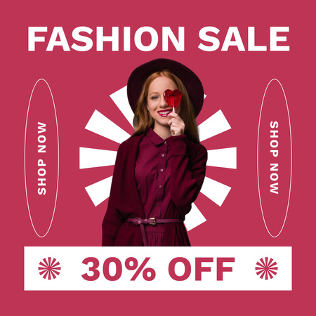 Fashion Sale Ad with Woman in Stylish Hat Instagram Design Template