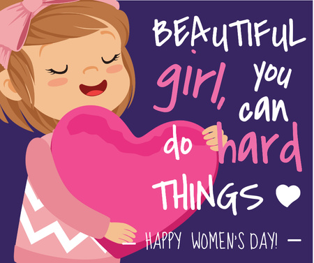 Women's day greeting girl with Heart Facebook Design Template